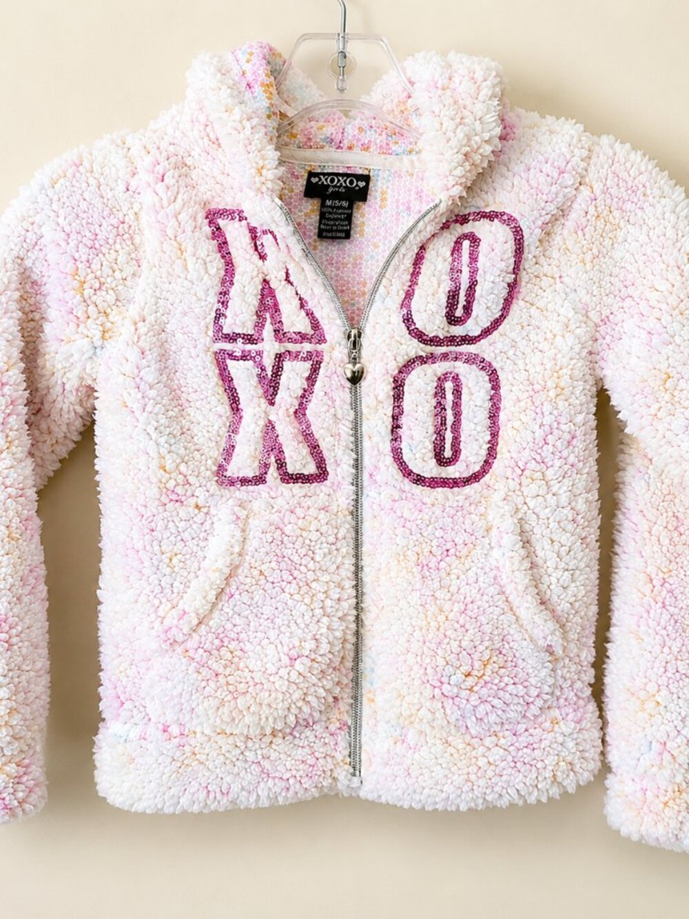 XOXO Girl's Pink Fuzzy Full Zip Hooded Jacket SZ M